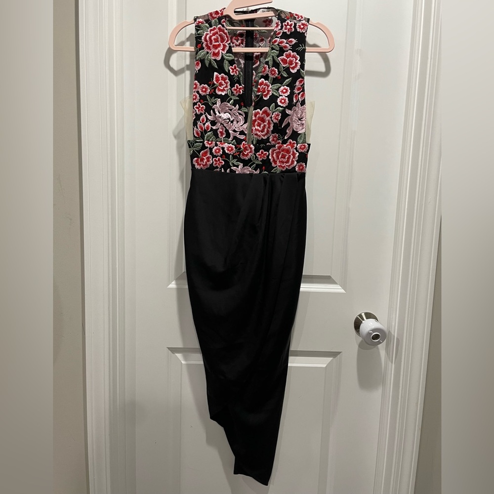 Sau Lee Mila Embroidered Tulip Skirt Dress Asymmetrical Mesh Size 0 US 4 UK - Picture 6 of 8